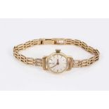 Vintage ladies Tissot wristwatch in 14ct gold case on 9ct gold bracelet