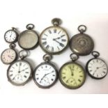 Group of silver pocket watches, fob watches and a stainless steel Goliath pocket watch (9)