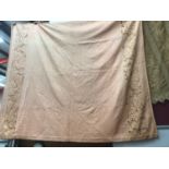 Fine pair 1930s Art Deco pink quilted satin bedroom curtains