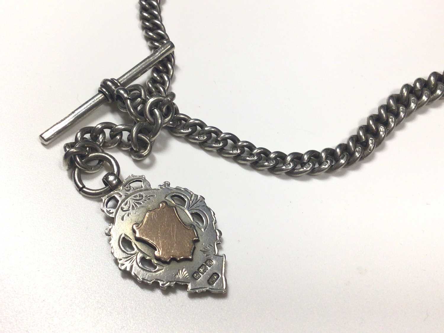 Edwardian silver curb link watch chain/necklace with a silver fob - Image 2 of 3