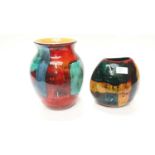 Large Poole pottery vase with abstract decoration, 25cm high, together with a Purse vase, 18.5cm hig