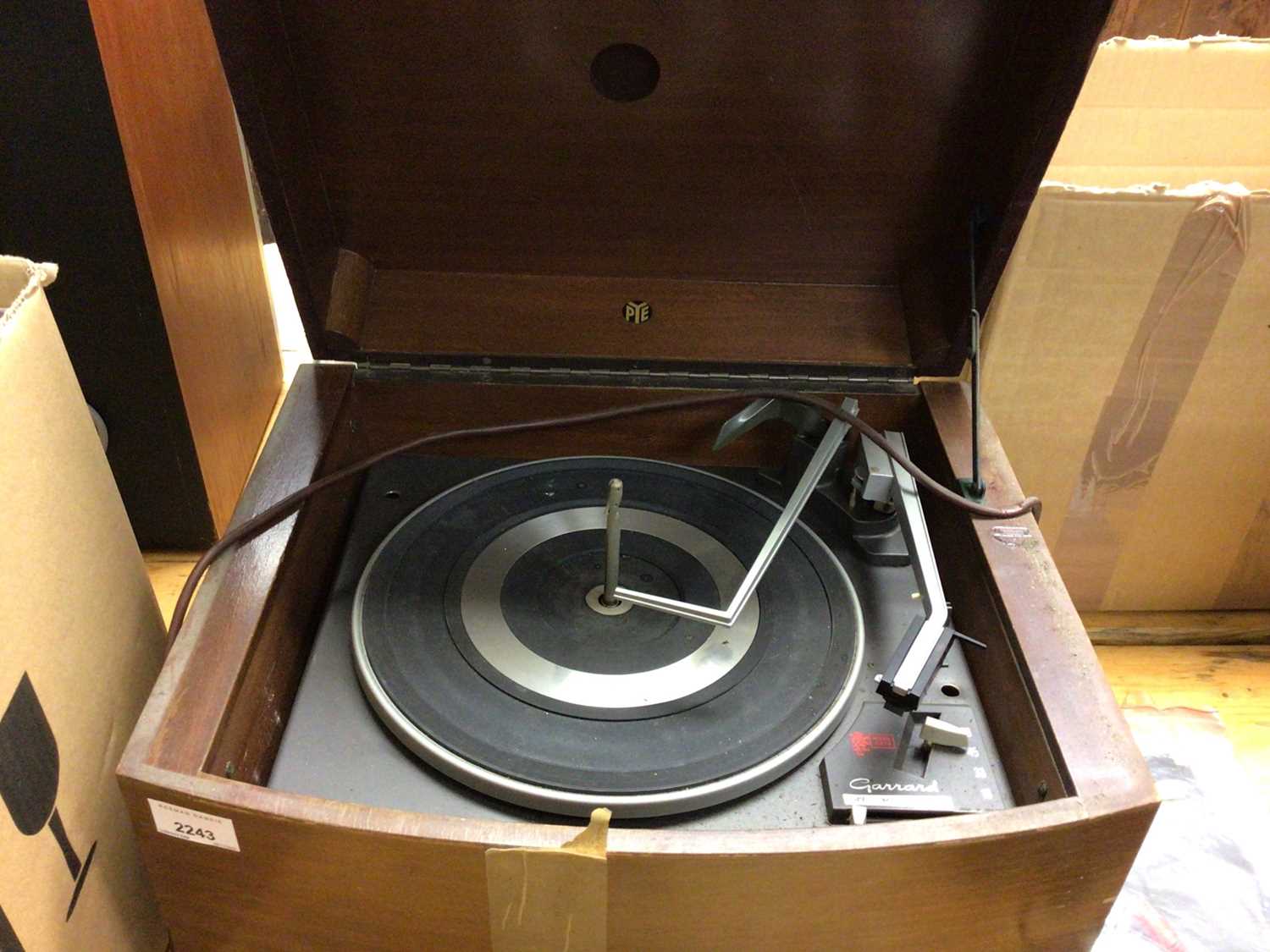 Vintage Garrard PYE record player in wooden case