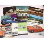 Collection of 1960s car sales brochures including Volvo, Renault, Peugeot, Citroen (13)