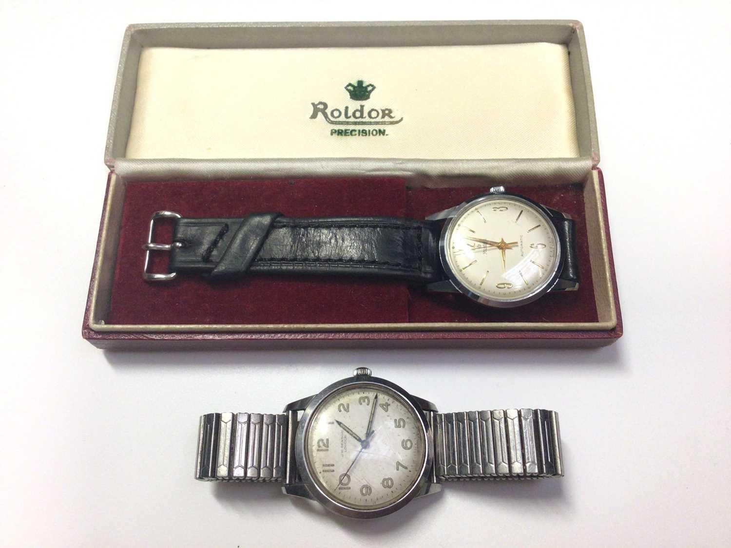 Roldor Automatic wristwatch with black leather strap in original case, together with J. W. Benson st