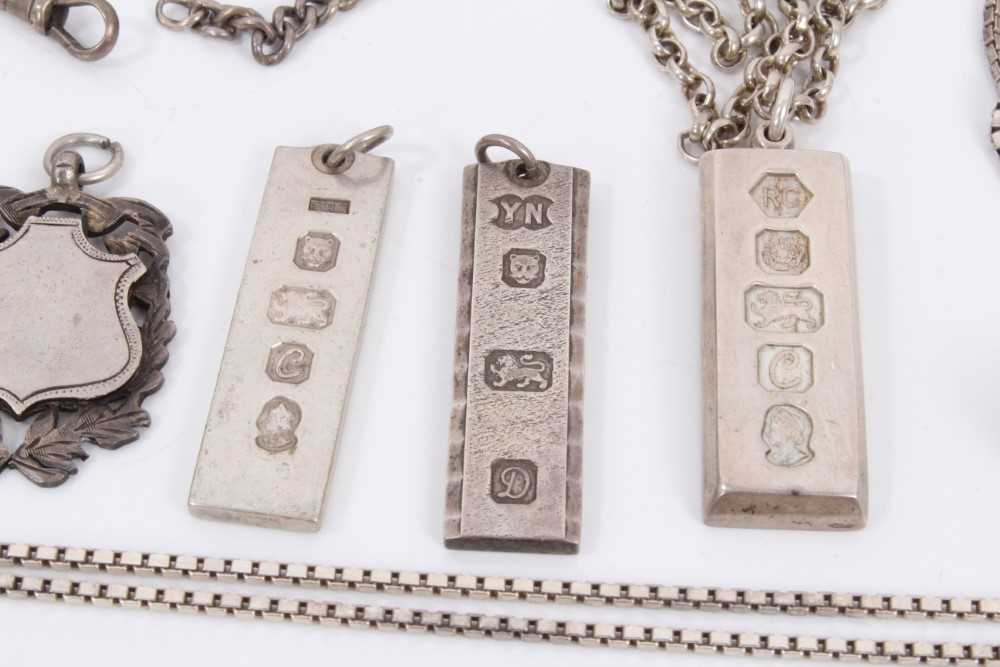 Various silver chains, three silver ingots, other fobs and pendants - Image 3 of 4