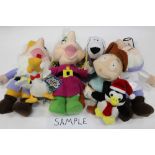 Two large boxes of mainly new soft character toys including Womble, Toy Story, Smurf, Marvin by Russ