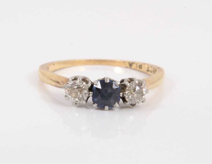 18ct gold sapphire and diamond three stone ring