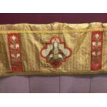 Embroidered Altar cloth, central panel of appliqued painted silk with side panels of appliqued and e