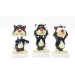 Three Lorna Bailey model cats - Hear no evil, see no evil, speak no evil