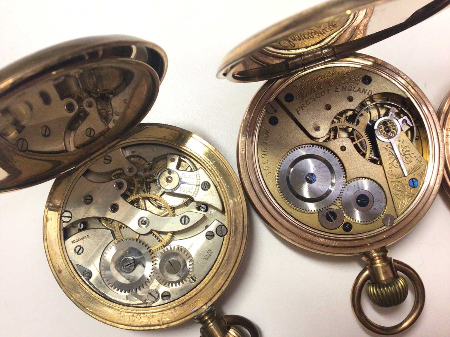 Four gold plated pocket watches to include Waltham USA full hunter, Neva, Prescott England and one o - Bild 3 aus 4