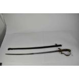 Imperial German Artillery Officers sabre with brass stirrup hilt, lions head pommel, crossed cannon