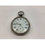 A Victorian silver cased pocket watch with white enamel dial, hallmarked Birmingham 1893