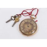 18ct gold cased pocket watch with gilt face, subsidiary seconds dial and Roman numeral markers