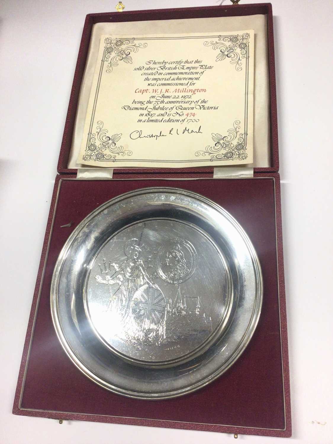 Silver commemorative British Empire dish, in fitted case with certificate, numbered 474 of 1700. (Lo
