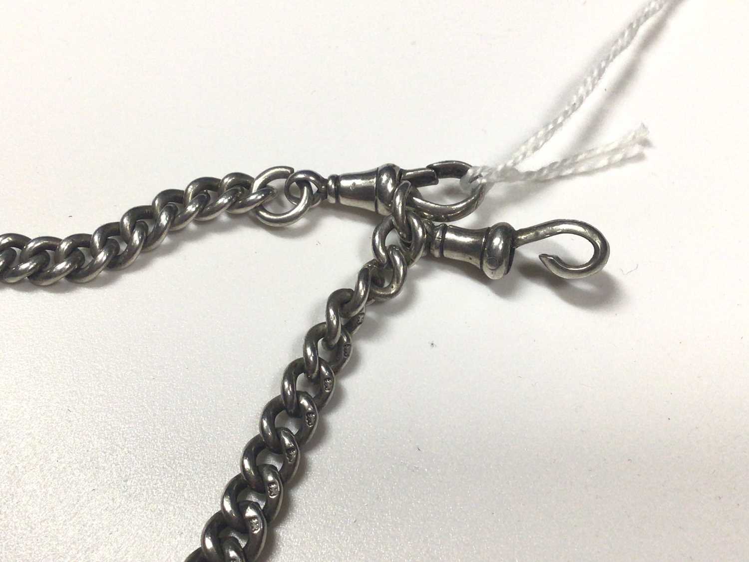 Edwardian silver curb link watch chain/necklace with a silver fob - Image 3 of 3