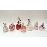 Seven Royal Doulton figures - Daydreams HN1731, Christmas Morn HN1992, Monica HN1467, Goody Two Shoe