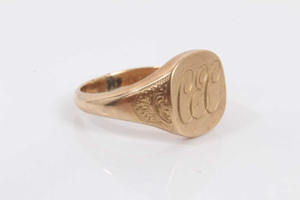 9ct gold signet ring with engraved initials, size U½ - Bild 2 aus 2