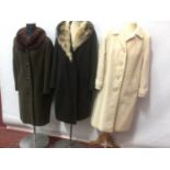 Ladies 1950's / 60's coats including black mohair with faux fur collar, green wool coat with mink co