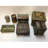 Group of vintage tins, including Players Tobacco and 1936 Coronation