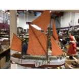 Large scratch built model of a Thames sailing barge, approx. 113cm in length.