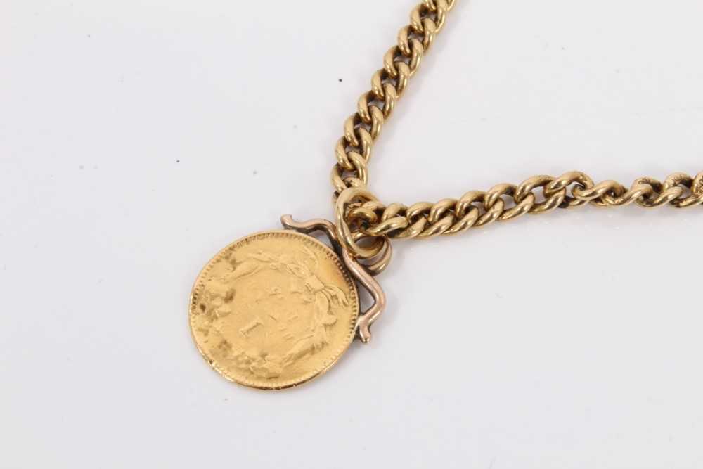 18ct gold watch chain/necklace with gold 1855 one dollar coin pendant - Bild 2 aus 3