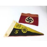 Replica Nazi SS armband for an Oberlagerfuhrer, together with a replica SS pennant (2).