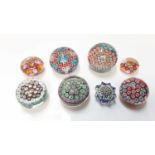 Eight paperweights with millefiori decoration