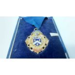 George V silver and enamel Mayoress or Past Mayoress' neck badge for the Borough of Hyde, engraved t