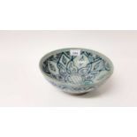 Old Izmic pottery bowl, 19th century blue and white transfer decorated ashet, two others and Contine