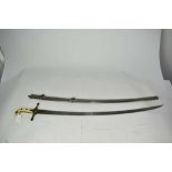 Scarce late Victorian Crown Equerry's Mameluke sword with ivory grips, ornate brass crossguard with