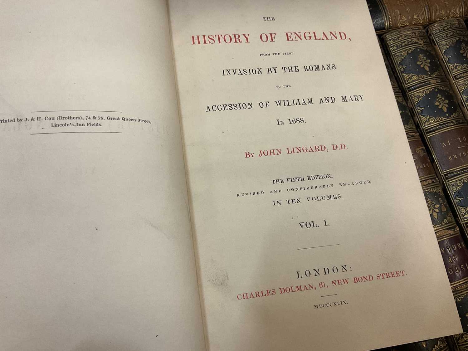 John Lingard - The History of England, fifth edition in 10 volumes, London, Charles Dolman 1849, 8vo - Image 4 of 9