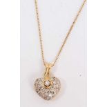 18ct gold diamond set heart shaped pendant on 18ct gold chain