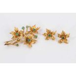 9ct gold emerald floral spray brooch and pair of matching stud earrings