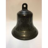 Harwich interest- Large bronze ships bell inscribed 'Norfolk Harwich', 27cm high x 27.5cm diameter