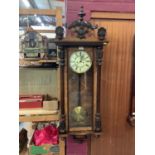 Edwardian Vienna-style regulator wall clock with twin weights, key and pendulum in walnut case,128 c