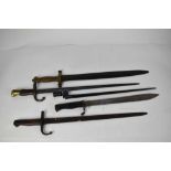 First World War German butcher bayonet, French Gras bayonet, Turkish Mauser bayonet, Russian socket