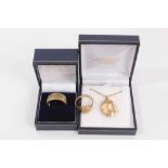 9ct gold Greek key design ring, 9ct gold signet ring with engraved initials and 9ct gold oval locket