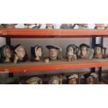 Collection of 17 Royal Doulton character jugs to include Henry VIII and his six wives, Queen Victori