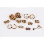 Group of 9ct gold earrings to include nine pairs and one single screw back earring