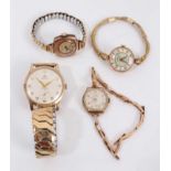 Four gold cased vintage wristwatches