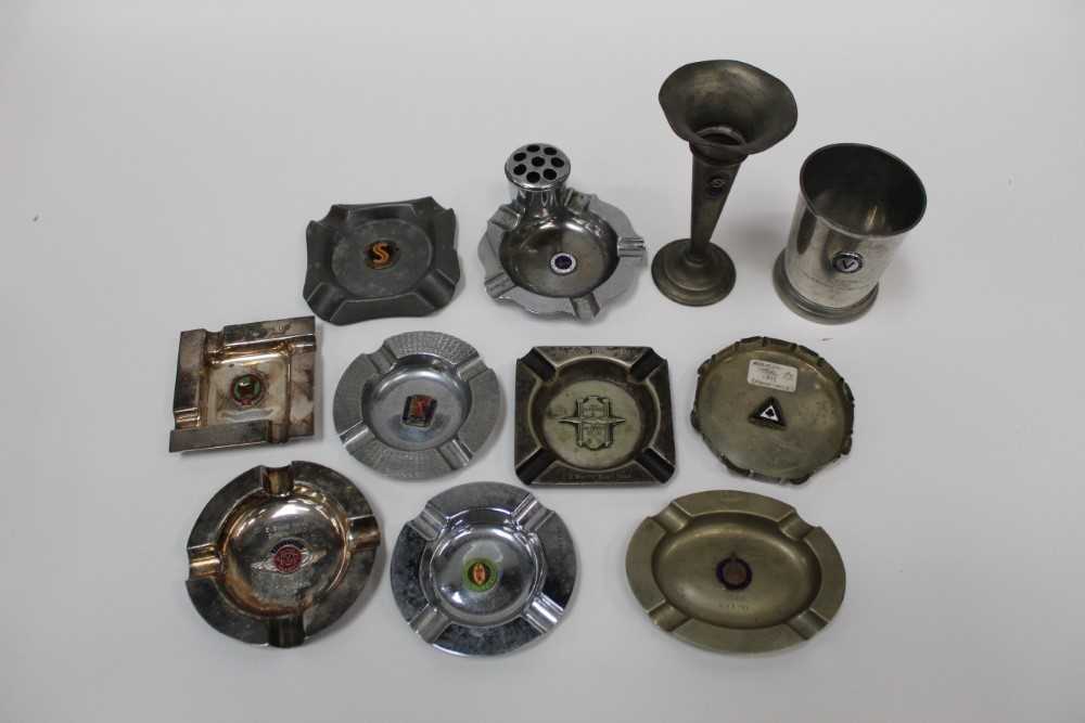 Collection of 1940s and later Motor Club presentation trophy ashtrays, spill vases and a beaker, (1