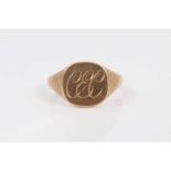 9ct gold signet ring with engraved initials, size U½