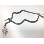 Edwardian silver curb link watch chain/necklace with a silver fob