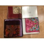 Box of silk scarves including boxed Vakko, evening wraps, other scarves plus a selection of unworn l