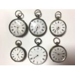 Six silver cased fob watches