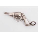 Contemporary silver (925) miniature model of a revolver with rotating cylinder and mother of pearl g