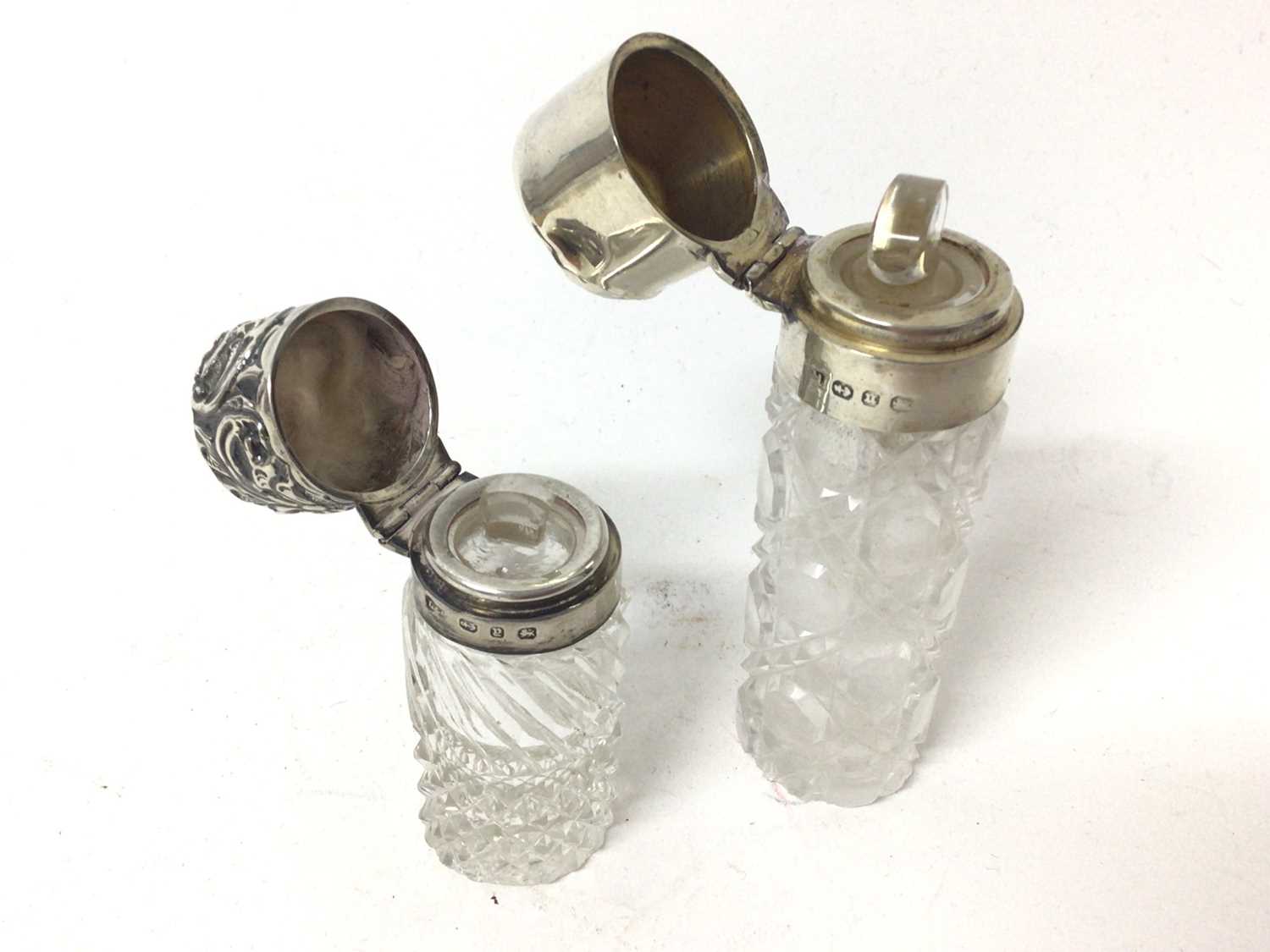 Victorian silver topped cut glass scent bottle (London 1893), together with a Victorian silver toppe - Image 5 of 5