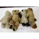 Cheeky bear with bells in ears, small mohair panda bear, golden mohair bear with black plastic and v