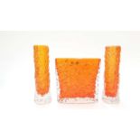 Three pieces of Whitefriars Tangerine glass