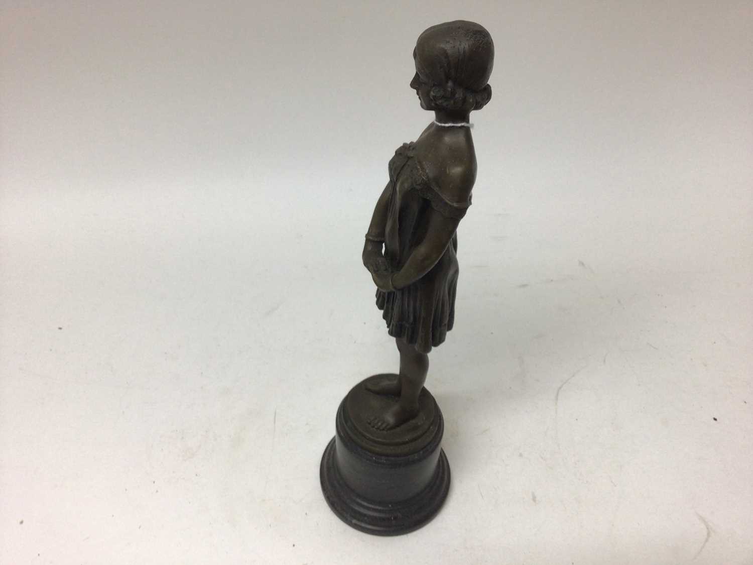 After Demetre Chiparus (1886-1947), bronzed figure of a woman standing on a stone base, signed, 34.5 - Image 2 of 4